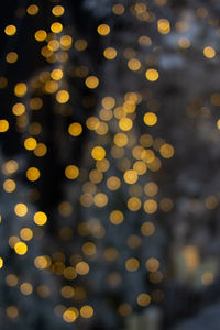 Defocused image of illuminated christmas lights at night