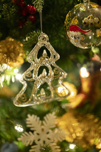 Close-up of christmas decoration hanging on tree