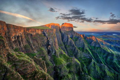 Scenic view of mountain against sky during sunset