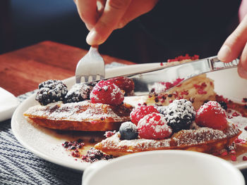 Close-up of waffles in plate