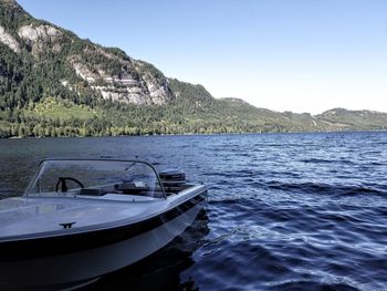 Scenic view of lake against clear blue sky