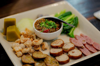 Close-up of meal served in plate