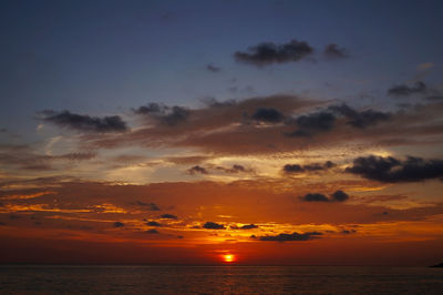 Scenic view of sea against romantic sky at sunset