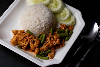 High angle view of meal served in plate