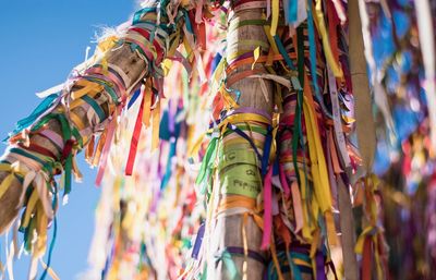 Low angle view of colorful ribbons