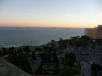 View of cityscape at sunset