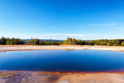 Scenic view of lake against blue sky