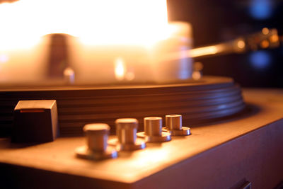 Turntable in the dark with its own light trail