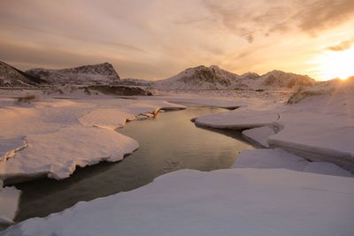 Scenic view of lake against sky during sunset