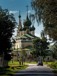 Trees in front of church