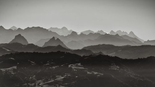 Scenic view of mountains against clear sky