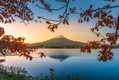 Scenic view of lake against sky during sunset