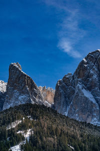 Scenic view of snowcapped mountains against blue sky