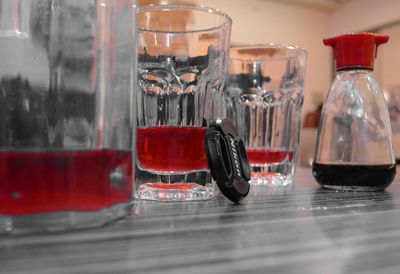 Close-up of bottles on table