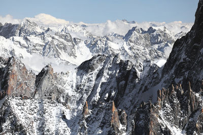 Panoramic view of snowcapped mountains against sky