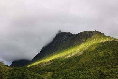 Scenic view of mountains against cloudy sky