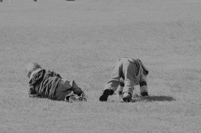 Boys playing on grass