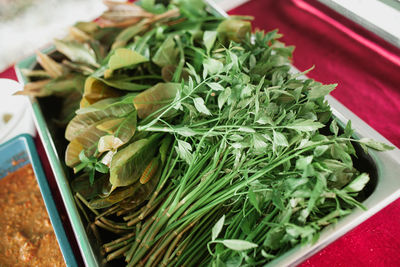 High angle view of vegetables in plate