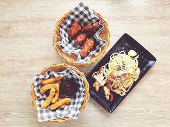 High angle view of food on table