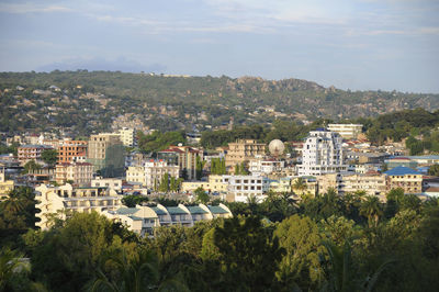 High angle view of townscape against sky