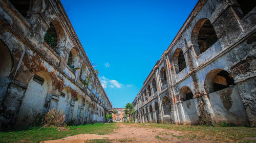 Abandoned building against blue sky