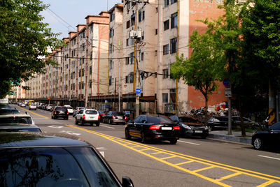 Cars on street in city