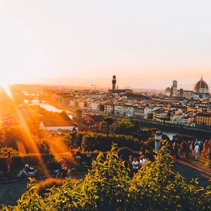 High angle view of cityscape against clear sky