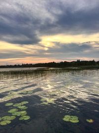 Scenic view of lake against sky during sunset