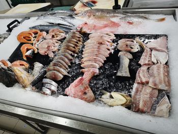 High angle view of fish for sale