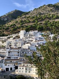 High angle view of buildings in the white village of mijas, southern spain. 