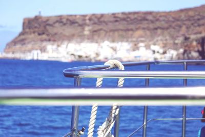 Close-up of railing om ferry boat