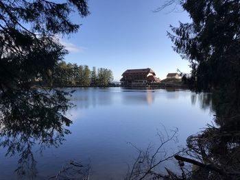 Reflection of buildings in lake