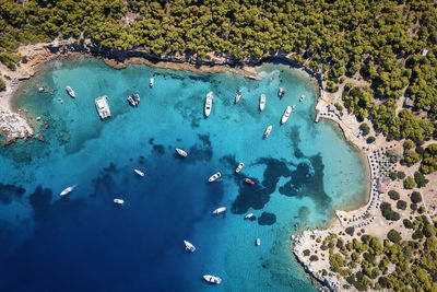 High angle view of boats and beach