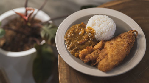 High angle view of meal served in plate