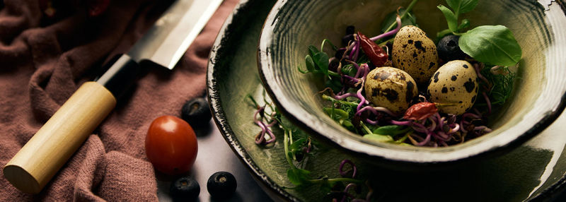 High angle view of food on table