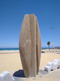 Scenic view of beach against clear blue sky