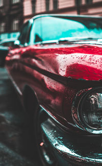 Close-up of wet car