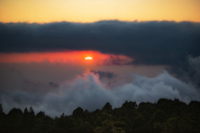 Low angle view of dramatic sky during sunset