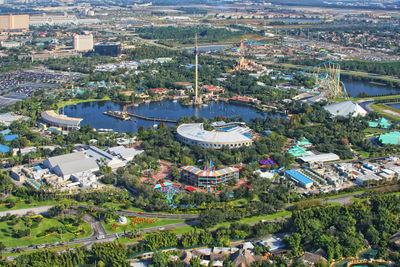 High angle view of buildings in city