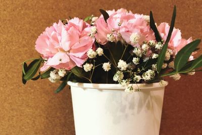 Close-up of pink flower pot