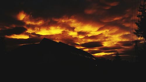 Scenic view of silhouette mountain against sky at sunset