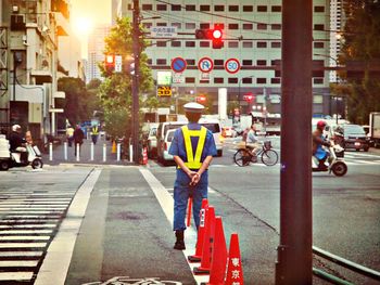 Person standing on city street