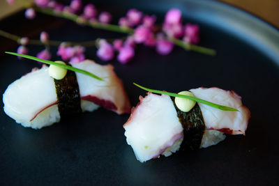 Close-up of sushi in plate