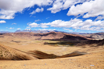 Scenic view of desert against dramatic sky