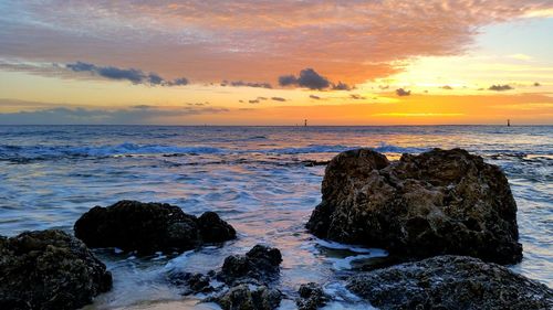 Scenic view of sea at sunset