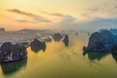 Scenic view of sea against sky during sunset