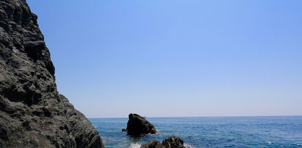 Scenic view of sea against clear blue sky