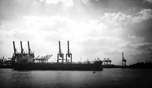 Distance shot of port against the sky