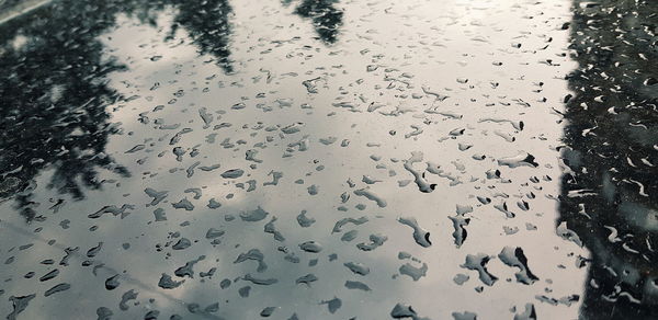 Full frame shot of wet glass window during rainy season