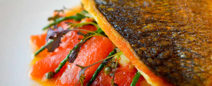 Close-up of tomatoes and fish